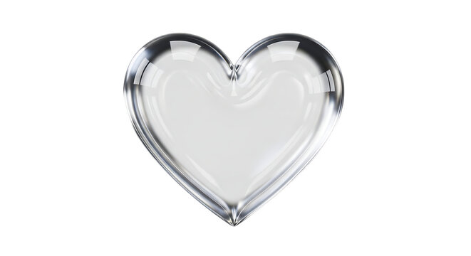 Clear glass heart shape isolated on transparent background