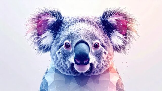 Digitally enhanced koala bear portrait, geometric patterns, soft colors