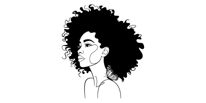 Vector illustration of a beautiful african american woman with a big curly afro hair