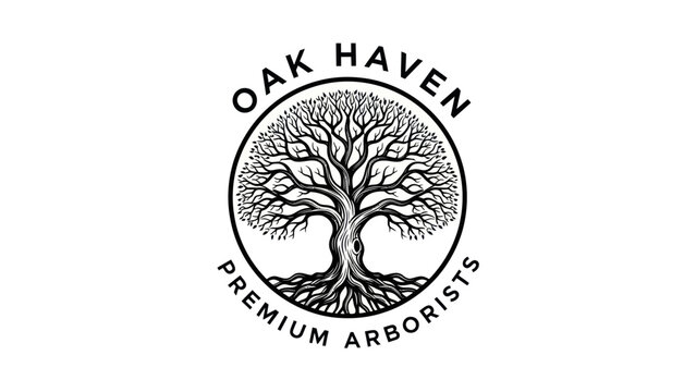 Oak Haven Premium Arborists logo with a detailed tree illustration.