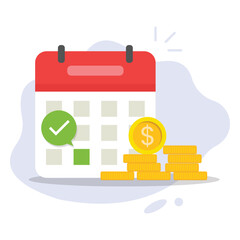 Monthly Salary Payment Schedule with Calendar and Gold Coins Illustration