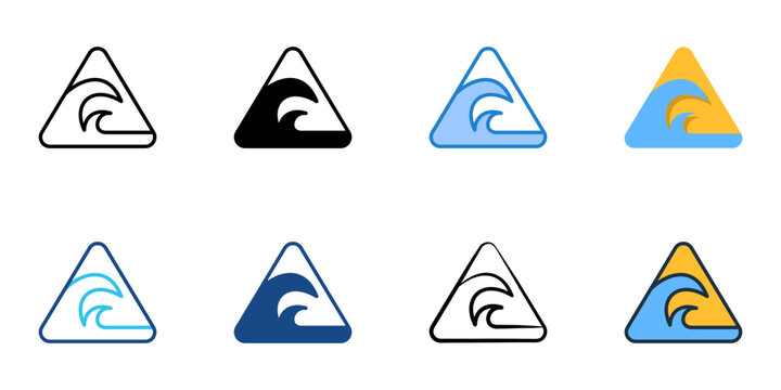 Tsunami Warning icons set multiple style collection. Editable stroke 
