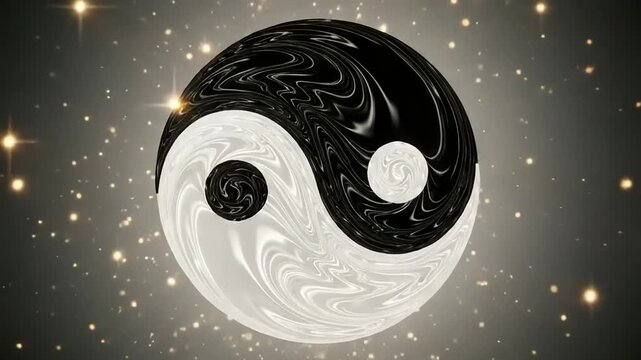 Yin Yang Symbol Rotating in Space.