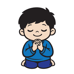 Obraz premium A minimalist vector artwork showing a young boy kneeling while praying, capturing a peaceful, humble, and heartfelt moment of devotion.