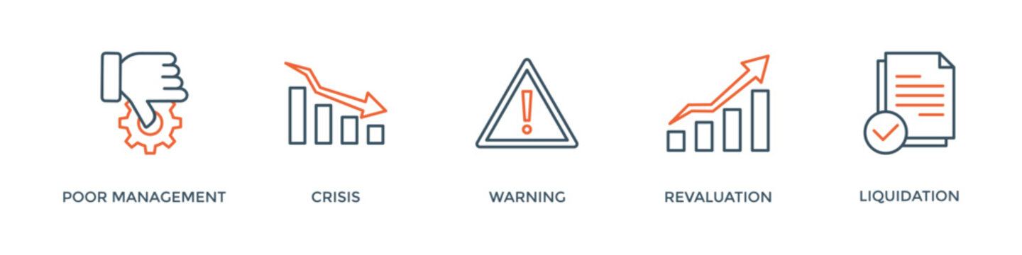 Business failure banner web icon vector illustration concept with icon of poor management, crisis, warning, revaluation and liquidation
