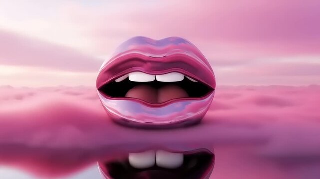 Surreal Pink Lips Opening Mouth Slowly.