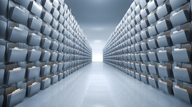 Multiple Glowing Neon Digital Folders Arranged On A Dark Grid Surface
