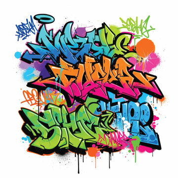 Colorful Graffiti Alphabet Wildstyle Lettering on White Wall.