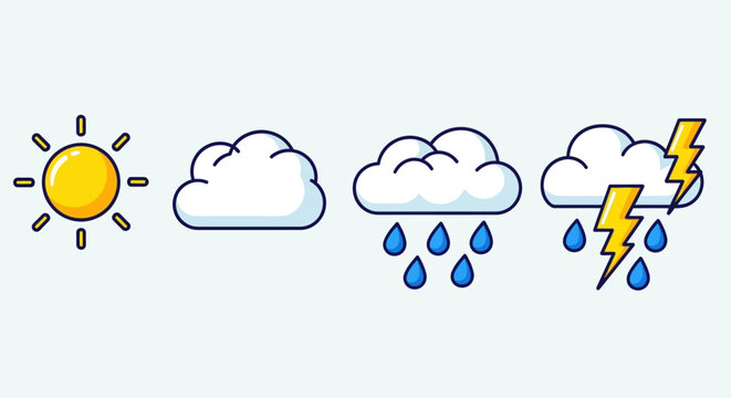 Weather Icons Sun Clouds Rain Lightning.