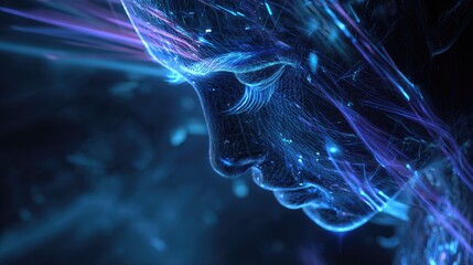 Naklejka premium Abstract digital portrait glowing lines depicting face profile and energy