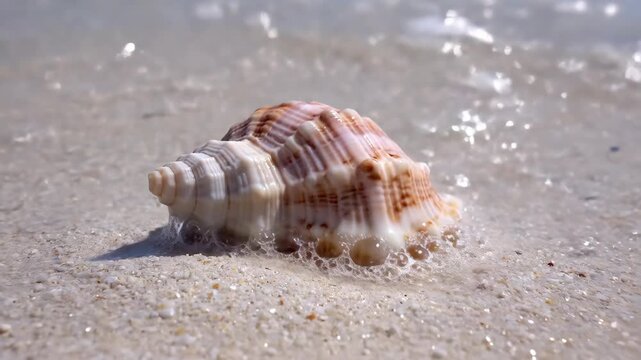 Shell on the Beach - A Serene Coastal Scene with Ocean Waves.