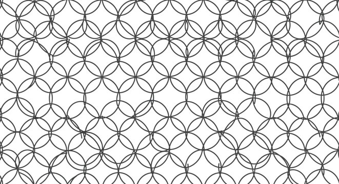 Seamless geometric pattern of interlocking circles a minimalist black and white abstract background texture ideal for modern design projects and web elements
