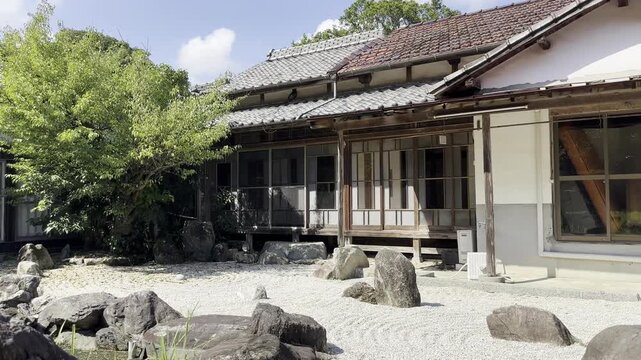 Traditional Japanese old house with engawa and garden in Itoshima, Fukuoka, Japan