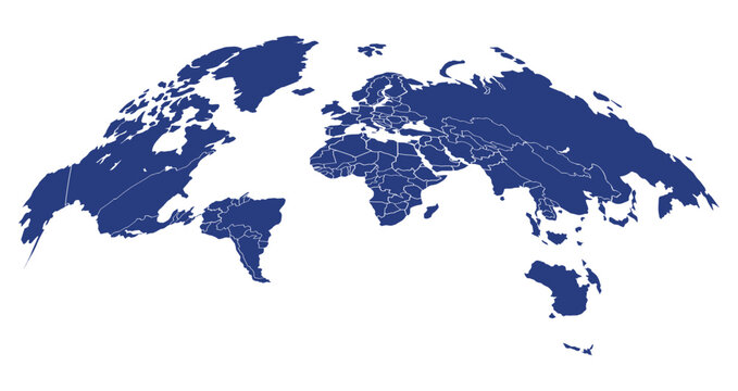 World map silhouette. Curved half globe of blue Earth.