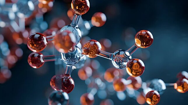 Scientists examine a detailed molecular structure model in laboratory
