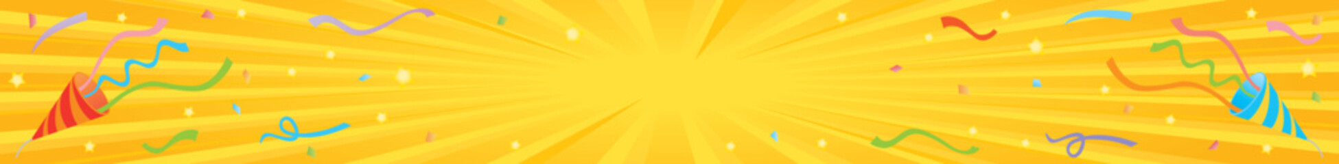 パーティークラッカーと黄色い集中線のバナー