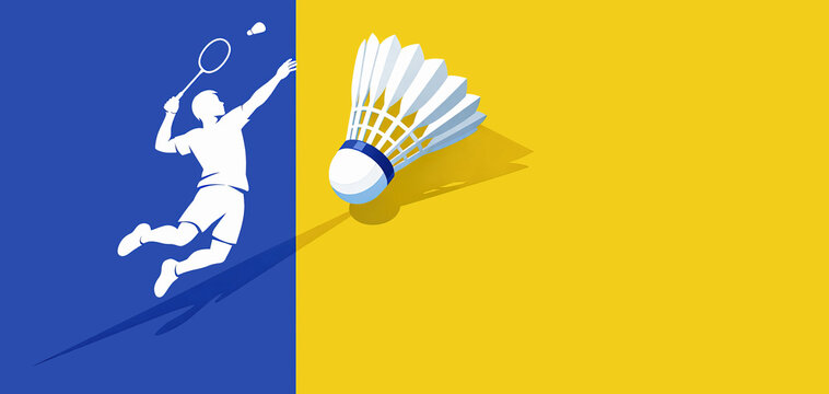 male Badminton Player Jump Smash. Flat illustration