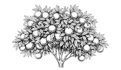 Hand drawn orange tree vector illustration retro botanical fruit sketch © ema