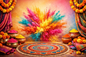 Indian Holi Festival Decorative Scene