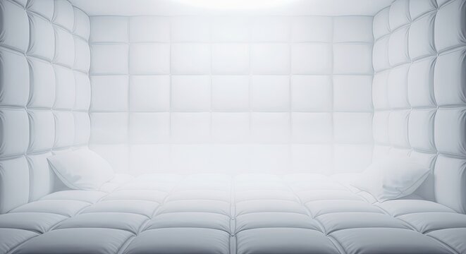 Padded cell imagery conveys themes of isolation, confinement, and introspection