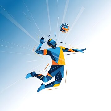 Abstract geometric illustration of a volleyball player jumping for a spike