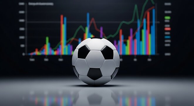 Soccer ball with data analysis chart in background, illustrating sports statistics