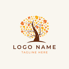 Stylized tree logo with heart-shaped leaves in warm orange and yellow tones, symbolizing love, growth, and harmony.