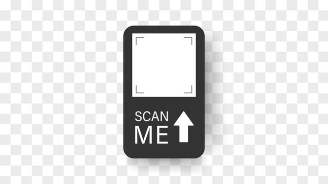 Scan QR code. Click icon or CTA button in Frame now. Simple Scanner mockup with arrow for business and mobile app. Vector illustration in flat style.