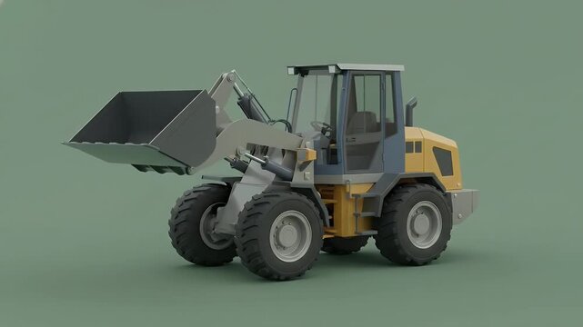 Realistic 3D Render of a Compact Yellow and Grey Wheel Loader with Front Bucket