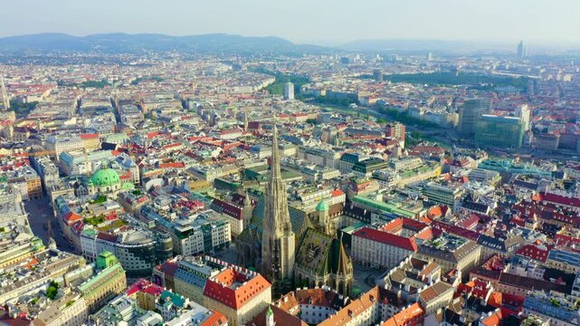 Vienna, Austria. St. Stephen's Cathedral (Germany: Stephansdom). Catholic Cathedral - the national symbol of Austria. Drone footage, Point of interest