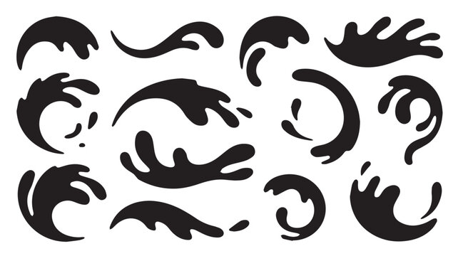 Dynamic Liquid Splashes and Drops Vector Set