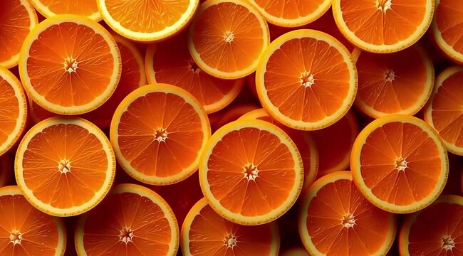 Fresh sliced oranges arranged in a colorful pattern