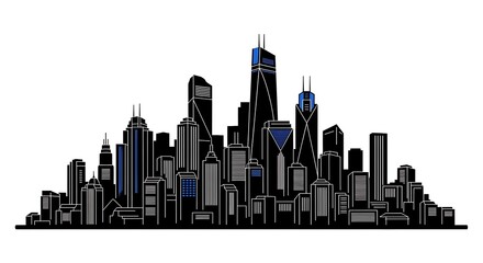 Fototapeta premium Stylized minimalist silhouette of a cityscape with geometric shapes and blue accents