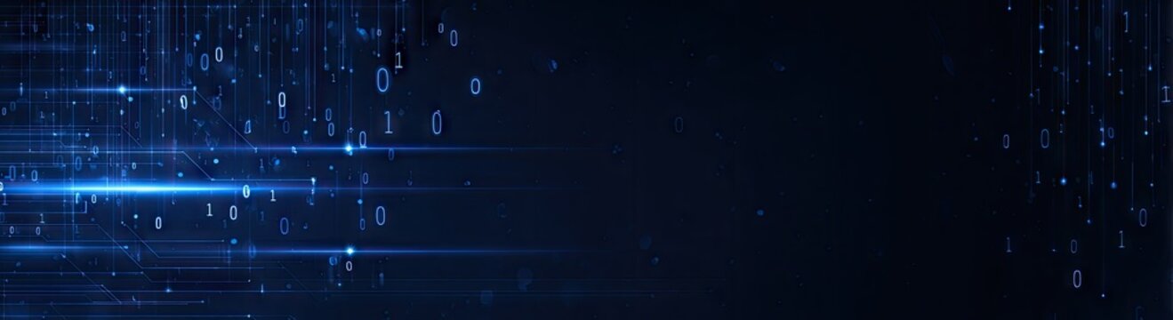 Abstract digital network with binary code and data stream for technology background