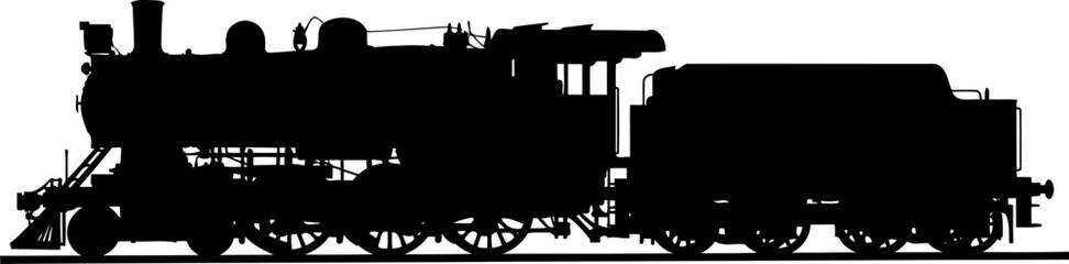 Fototapeta premium Antique steam locomotive train silhouette with tender