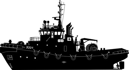 Obraz premium Industrial tugboat silhouette showcasing maritime vessel equipment and structure