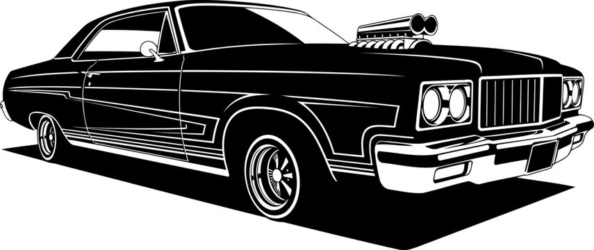 High-performance vintage dragster silhouette with hood-mounted supercharger