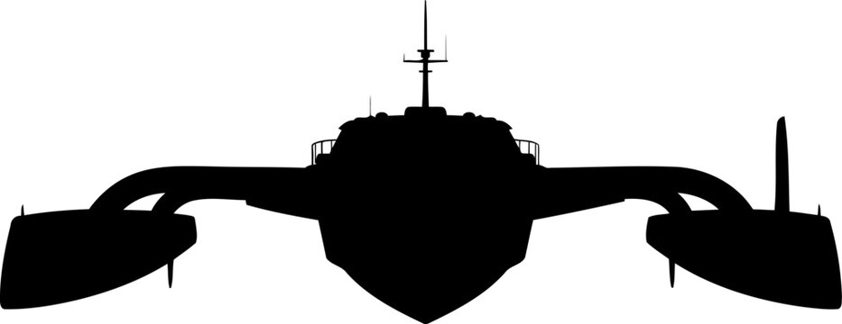 High-speed trimaran ferry silhouette from a front angle