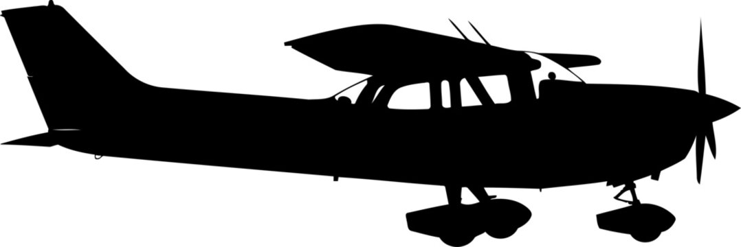High-wing light aircraft silhouette parked on the ground for private flight