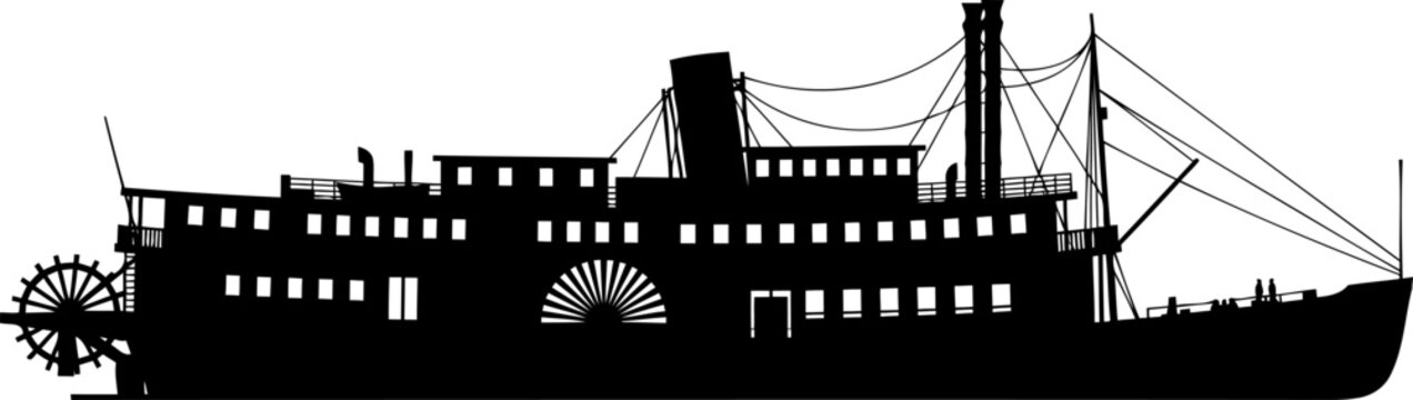 Historical paddle steamer riverboat silhouette for heritage water transport