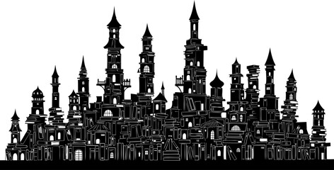 Obraz premium Medieval castle silhouette constructed from stacked books
