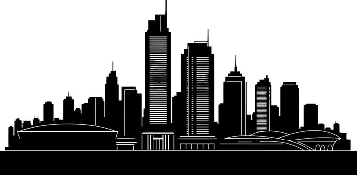 Melbourne city skyline silhouette with eureka tower and stadium