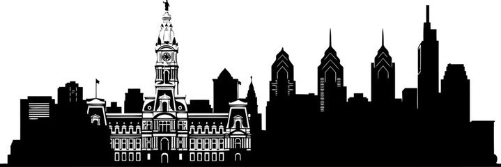 Obraz premium Philadelphia city skyline silhouette including historic city hall