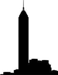 Skyscraper tower silhouette rising above the urban city horizon