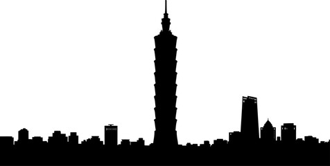 Naklejka premium Taipei 101 skyscraper silhouette within taiwan city skyline