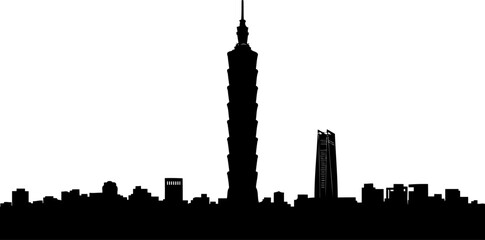 Naklejka premium Taipei city skyline silhouette featuring taipei 101 skyscraper