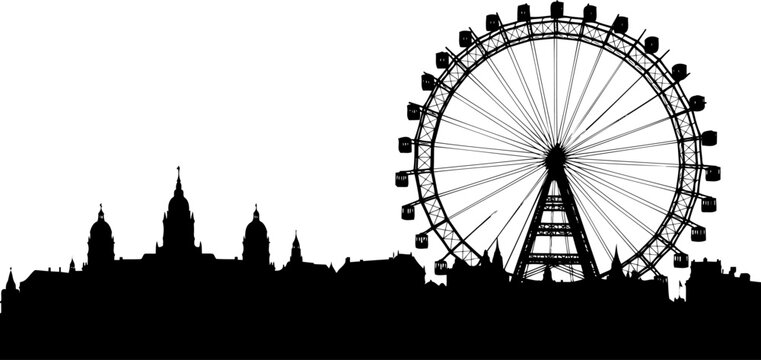 Vienna city skyline silhouette featuring the riesenrad ferris wheel