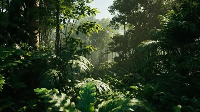 Vibrant tropical foliage background with moving shadows