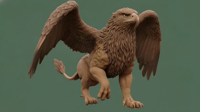 Powerful brown griffin mythical creature in a majestic pose, detailed eagle and lion hybrid, 3D render