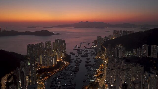 Aberdeen Harbour Aerial Sunset Hong Kong